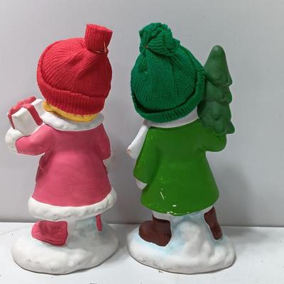 Vintage UOGC Marked girl with present and boy with tree