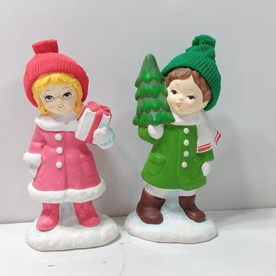 Vintage UOGC Marked girl with present and boy with tree