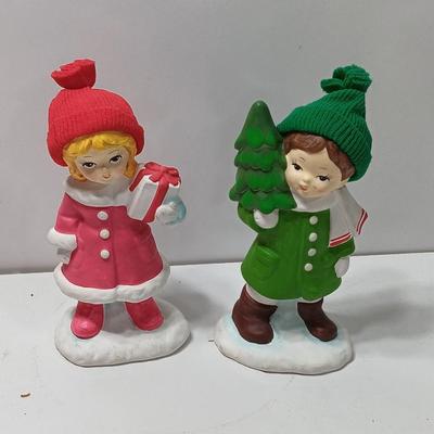 Vintage UOGC Marked girl with present and boy with tree