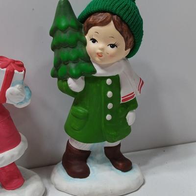 Vintage UOGC Marked girl with present and boy with tree