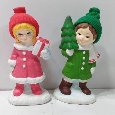 Vintage UOGC Marked girl with present and boy with tree