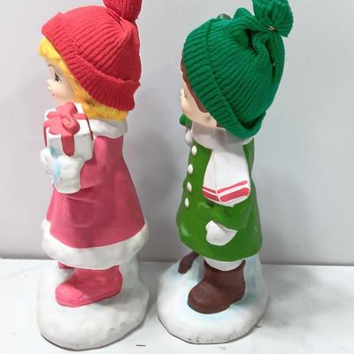 Vintage UOGC Marked girl with present and boy with tree