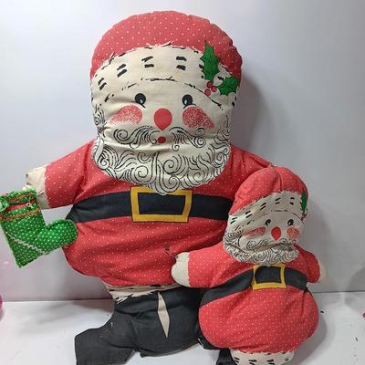 Vintage Santa Claus Throw Pillow Form Cut n Sew Handmade with smaller matching Santa