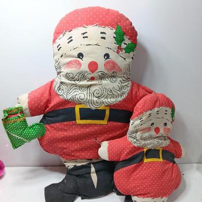 Vintage Santa Claus Throw Pillow Form Cut n Sew Handmade with smaller matching Santa