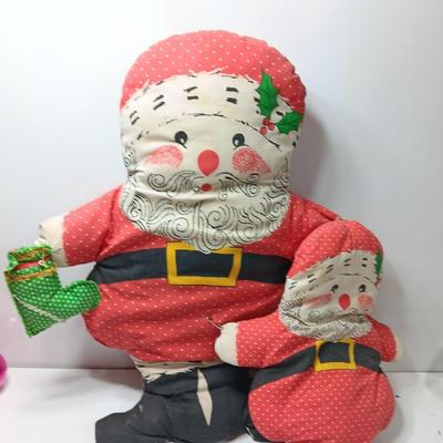 Vintage Santa Claus Throw Pillow Form Cut n Sew Handmade with smaller matching Santa