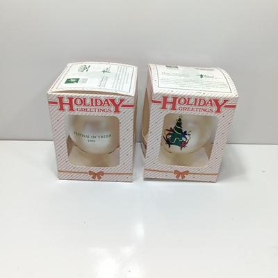 Holiday Greetings two matching festival of Trees ornaments 1999