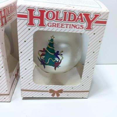 Holiday Greetings two matching festival of Trees ornaments 1999