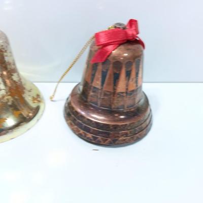 Vintage plastic bell ornaments with one green flocked bell