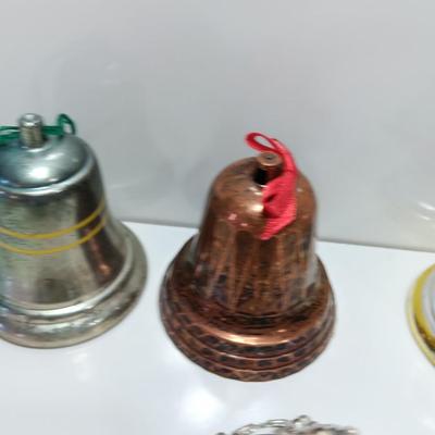 Vintage plastic bell ornaments with one green flocked bell