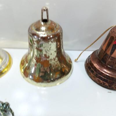 Vintage plastic bell ornaments with one green flocked bell