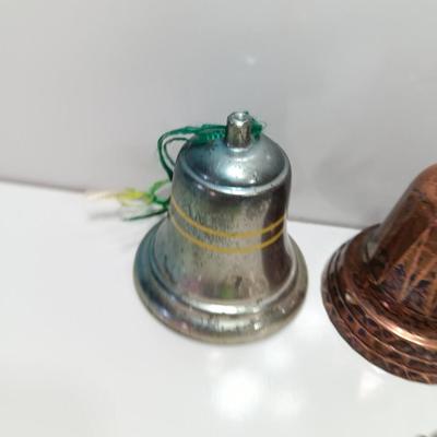 Vintage plastic bell ornaments with one green flocked bell