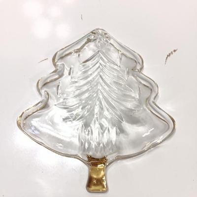 Green glass tree jar with two small glass tree dishes