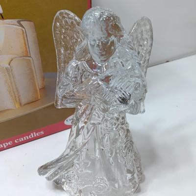 Clear glass angel tea light holder and brand-new Holiday candle set 5-piece star shape candles