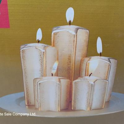 Clear glass angel tea light holder and brand-new Holiday candle set 5-piece star shape candles