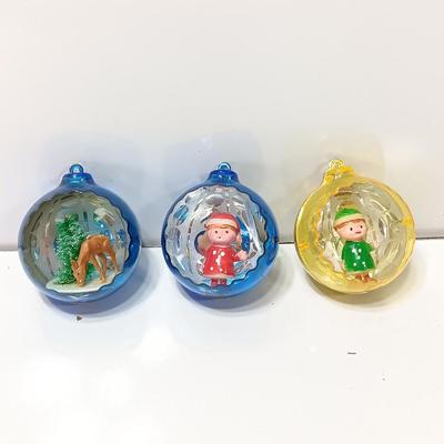 Three vintage diorama Ornaments