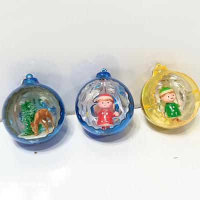 Three vintage diorama Ornaments
