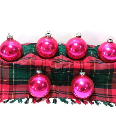 Six vintage hot pink glass Christmas Ornaments - Shiny Brite - Made in USA