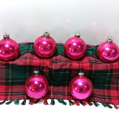 Six vintage hot pink glass Christmas Ornaments - Shiny Brite - Made in USA