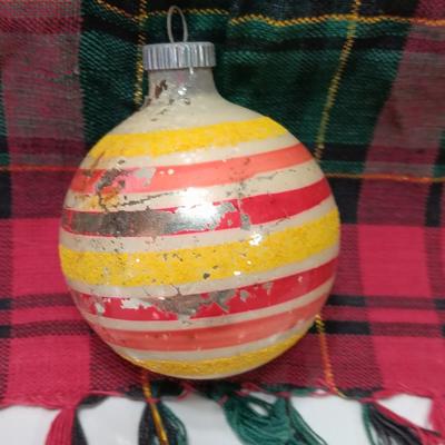 Vintage glass ornaments with stripes - Shiny Brite - Made in USA