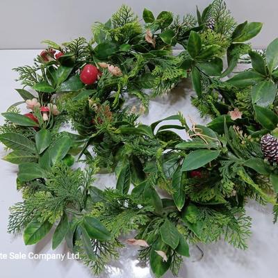 Vintage plastic garland with mushrooms! and red berries with a pinecone tree also with mushrooms!