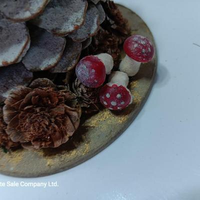 Vintage plastic garland with mushrooms! and red berries with a pinecone tree also with mushrooms!