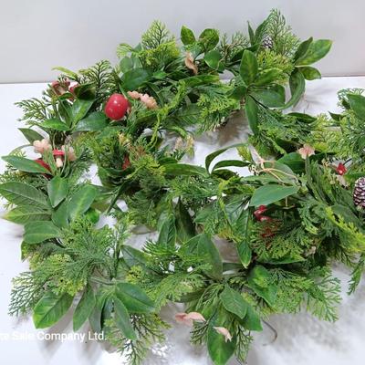 Vintage plastic garland with mushrooms! and red berries with a pinecone tree also with mushrooms!