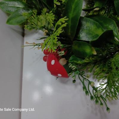 Vintage plastic garland with mushrooms! and red berries with a pinecone tree also with mushrooms!