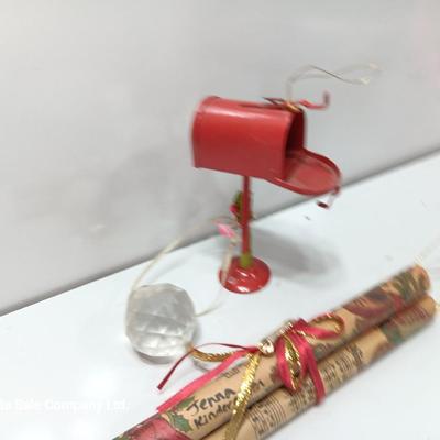 Porcelain mouse with vintage Christmas collectibles and ornaments