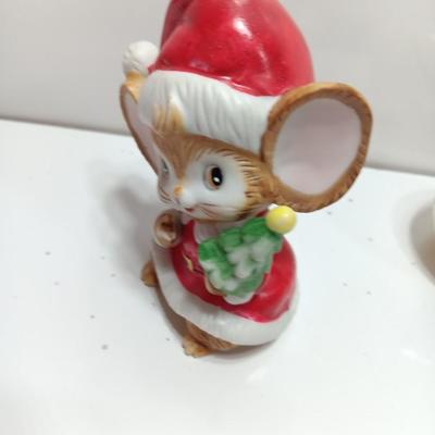 Porcelain mouse with vintage Christmas collectibles and ornaments