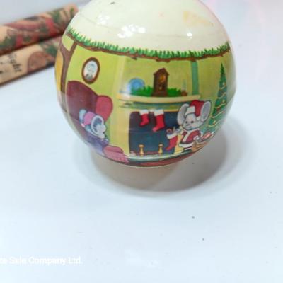 Porcelain mouse with vintage Christmas collectibles and ornaments