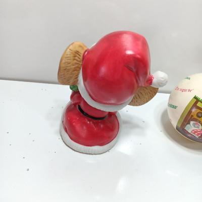 Porcelain mouse with vintage Christmas collectibles and ornaments