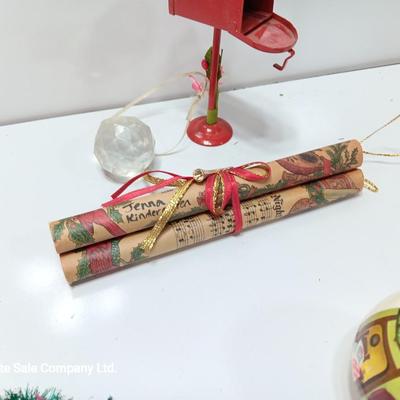 Porcelain mouse with vintage Christmas collectibles and ornaments