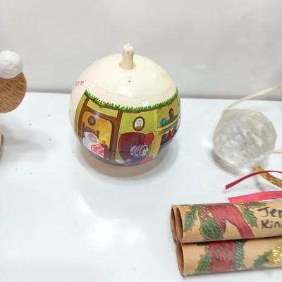Porcelain mouse with vintage Christmas collectibles and ornaments