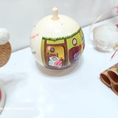 Porcelain mouse with vintage Christmas collectibles and ornaments