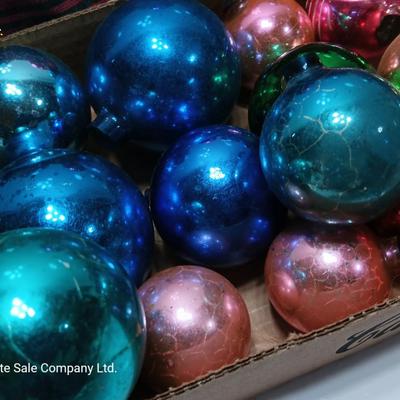 Lots of glass ornaments - Shiny Brite - Made in USA for crafting - missing tops or have paint loss
