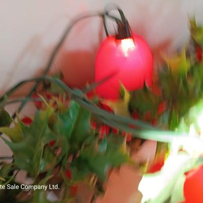 Vintage Working Red bell lights with plastic garland Holly