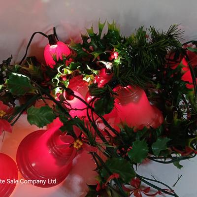Vintage Working Red bell lights with plastic garland Holly