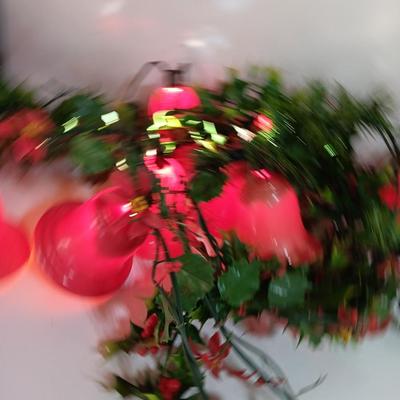 Vintage Working Red bell lights with plastic garland Holly
