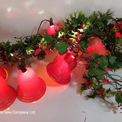 Vintage Working Red bell lights with plastic garland Holly