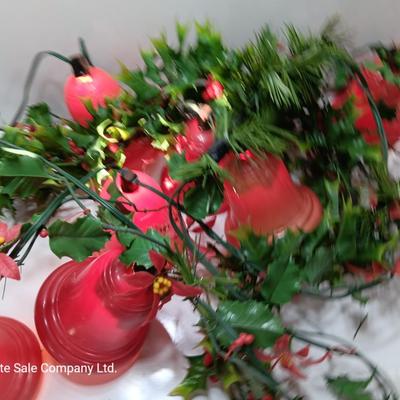 Vintage Working Red bell lights with plastic garland Holly