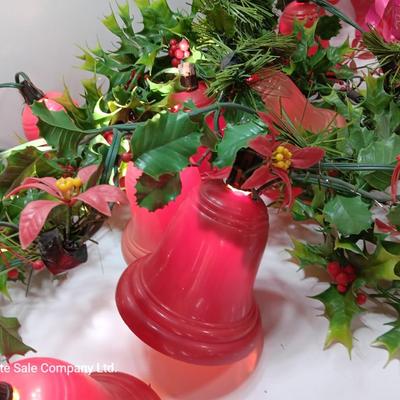 Vintage Working Red bell lights with plastic garland Holly