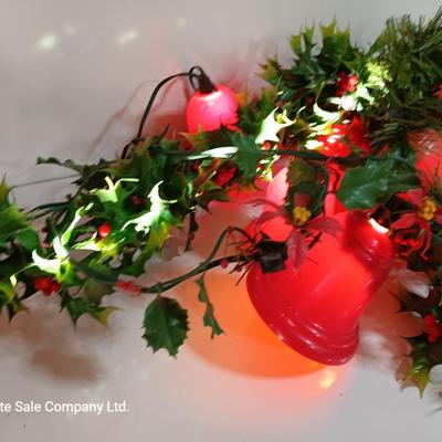 Vintage Working Red bell lights with plastic garland Holly