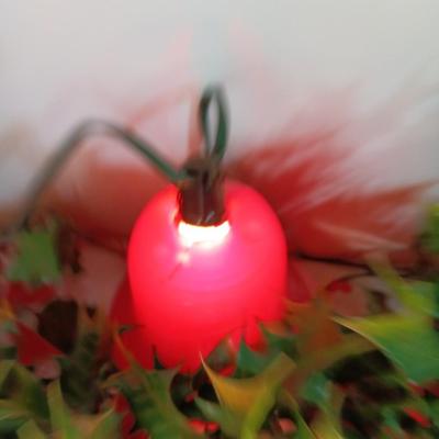Vintage Working Red bell lights with plastic garland Holly