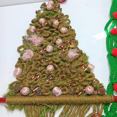 Two vintage macramÃ© hanging trees