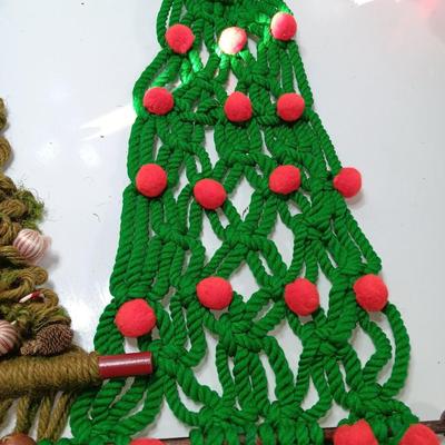Two vintage macramÃ© hanging trees