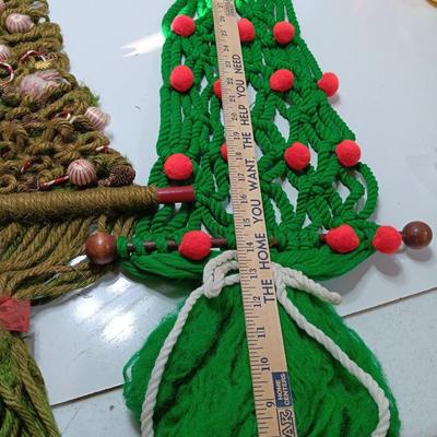 Two vintage macramÃ© hanging trees