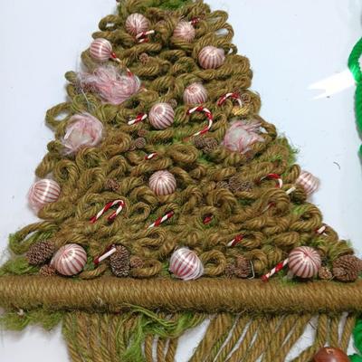 Two vintage macramÃ© hanging trees