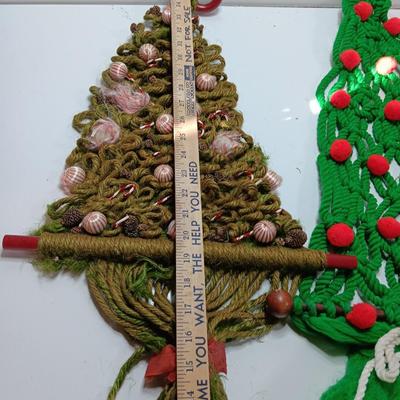 Two vintage macramÃ© hanging trees