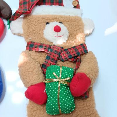 Puffy reindeer ho ho ho tree shaped decoration and teddy bear stocking