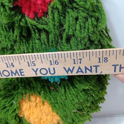Vintage hook rug wreath and quilt tree decorations with macramÃ© bell